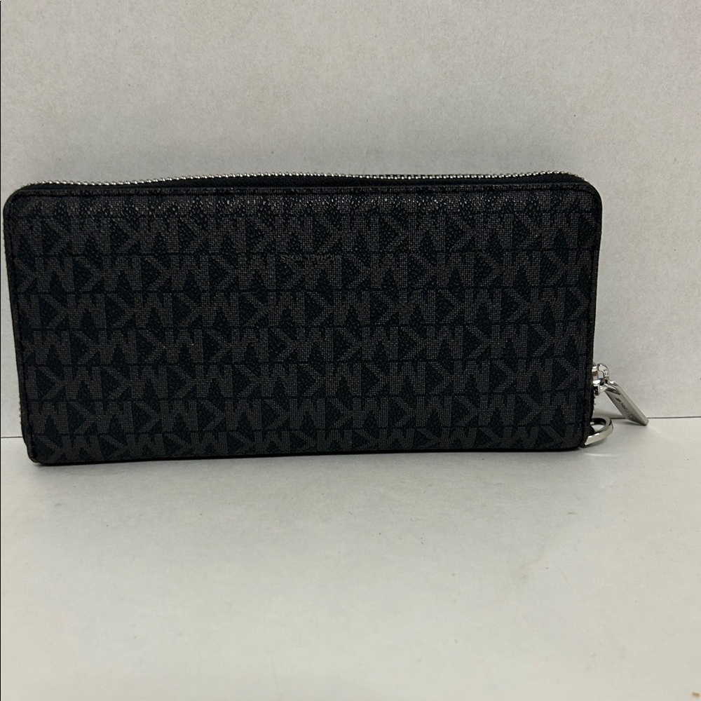 Michael Kors Black MK Logo Zip Wallet with Silver Hardware - Picture 3 of 9